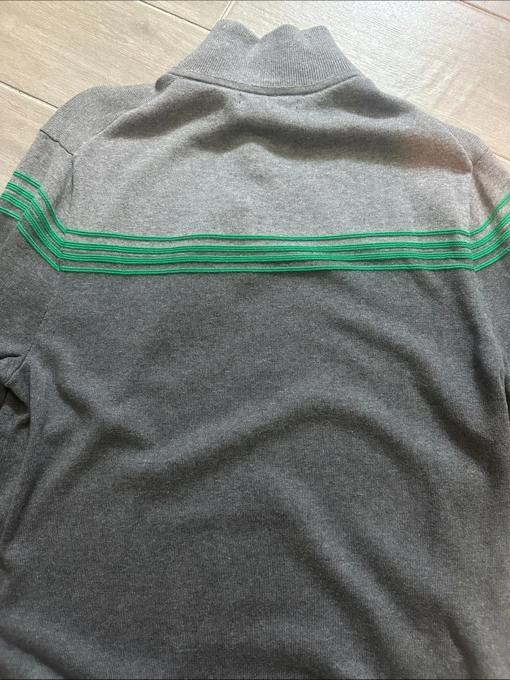 Banana Republic Gray Sweater with Green Chest Stripes - Quarter Zip